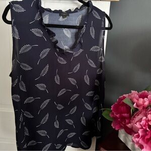 Ann Taylor Blue Ruffled Sleeveless Blouse